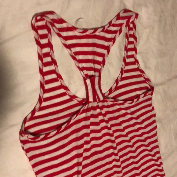 Workout top. Tank top. Red. White. Striped. Cotton - Picture 3 of 4